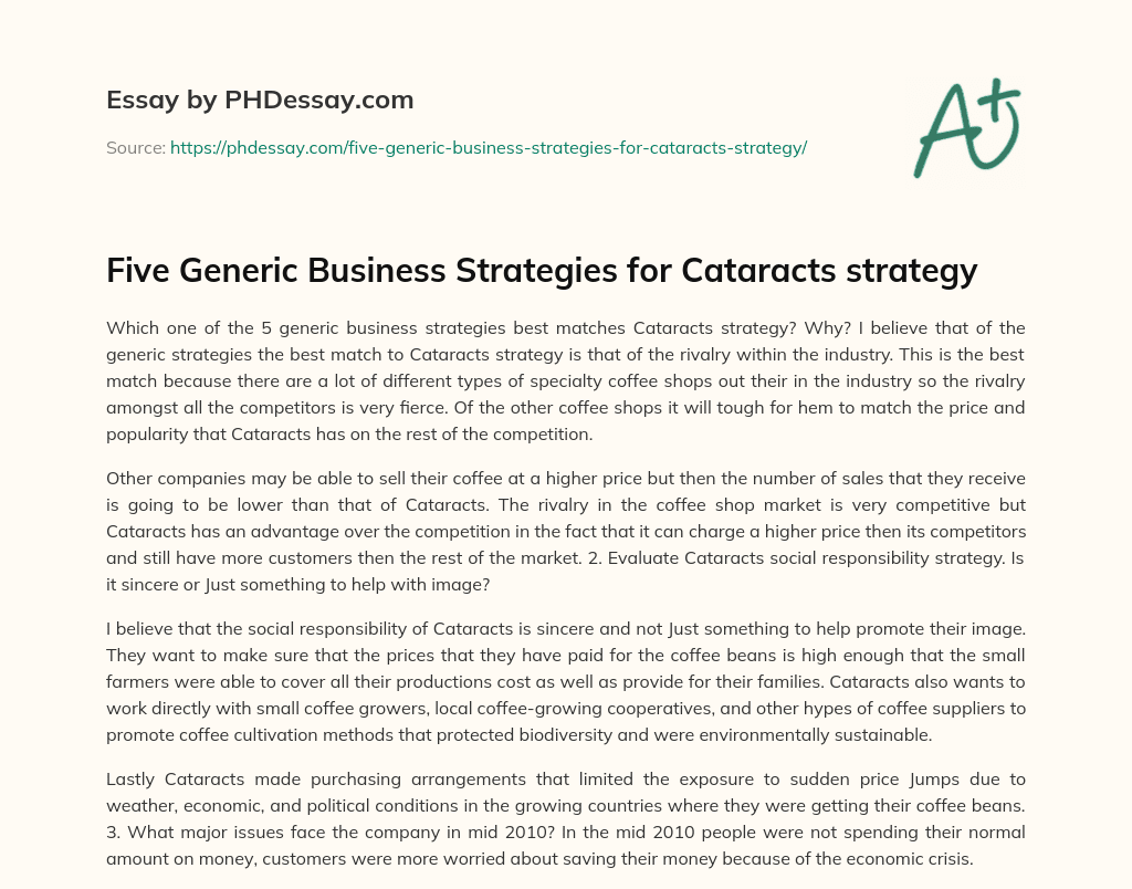 Five Generic Business Strategies for Cataracts strategy essay