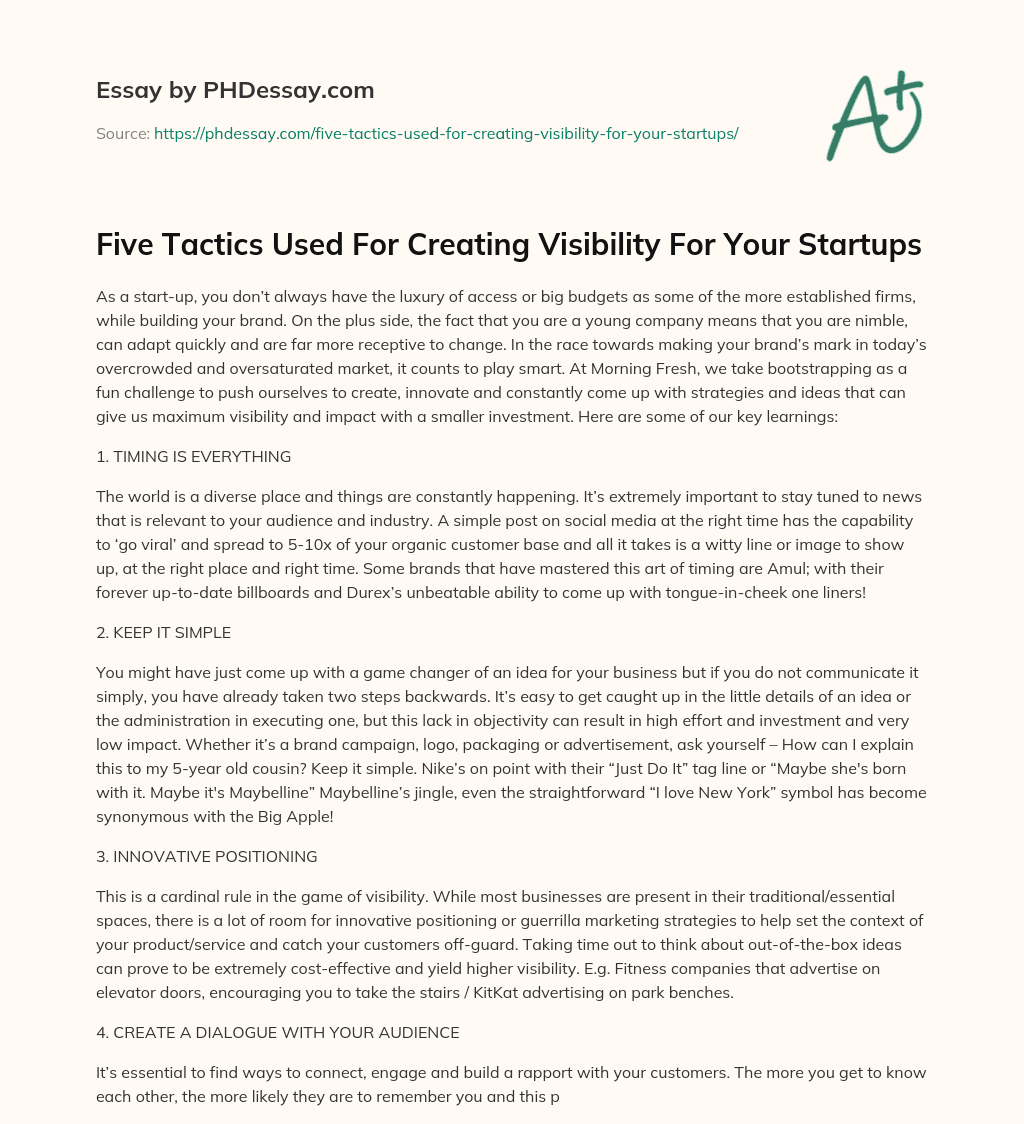 Five Tactics Used For Creating Visibility For Your Startups essay