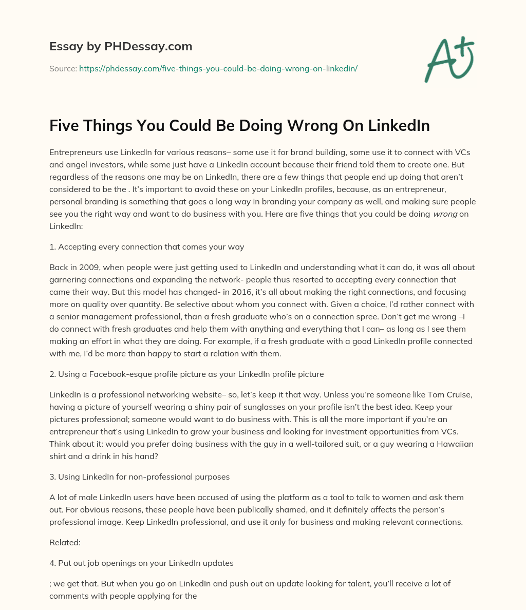 Five Things You Could Be Doing Wrong On LinkedIn essay