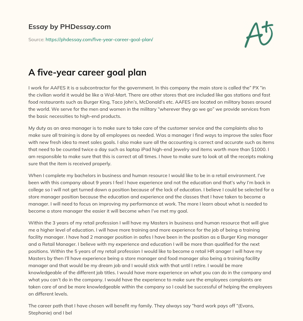 A five-year career goal plan essay