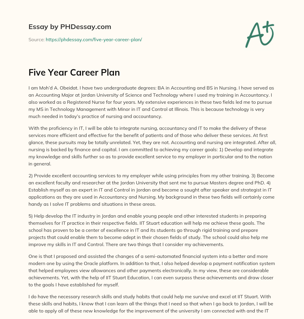 Five Year Career Plan essay