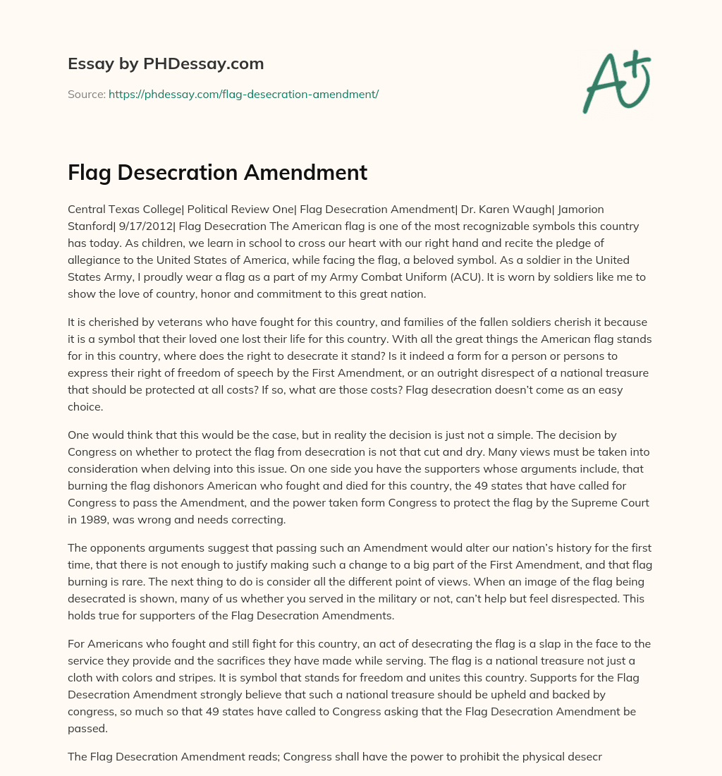 Flag Desecration Amendment essay