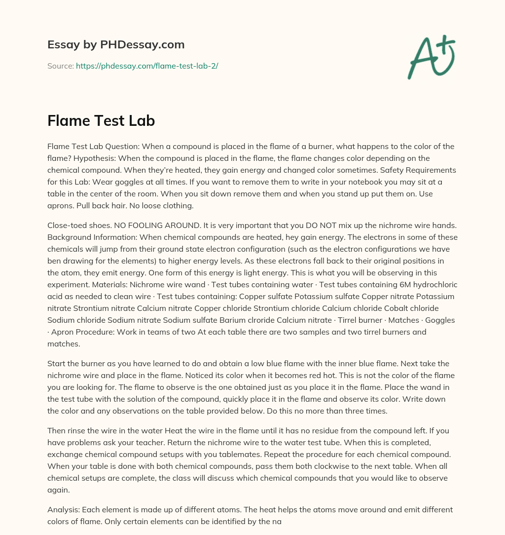 flame test lab conclusion essay