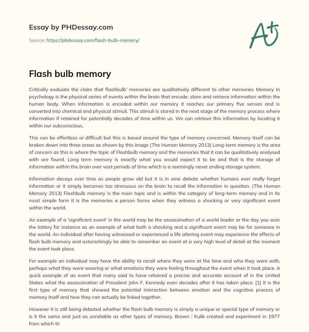 Flash Bulb Memory Definition Essay Example