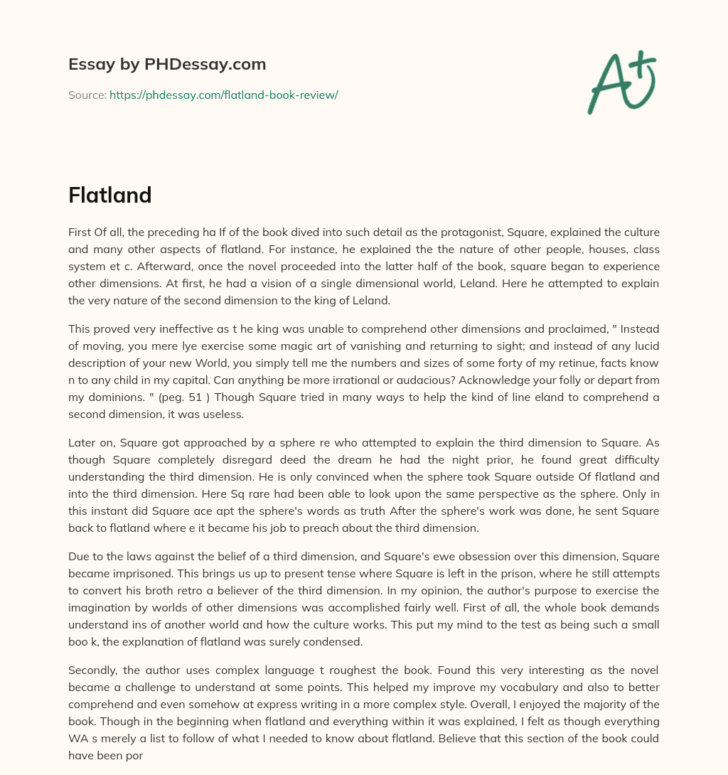 Exploring Different Dimensions in Flatland: Square’s Struggle to Explain the Unfathomable essay