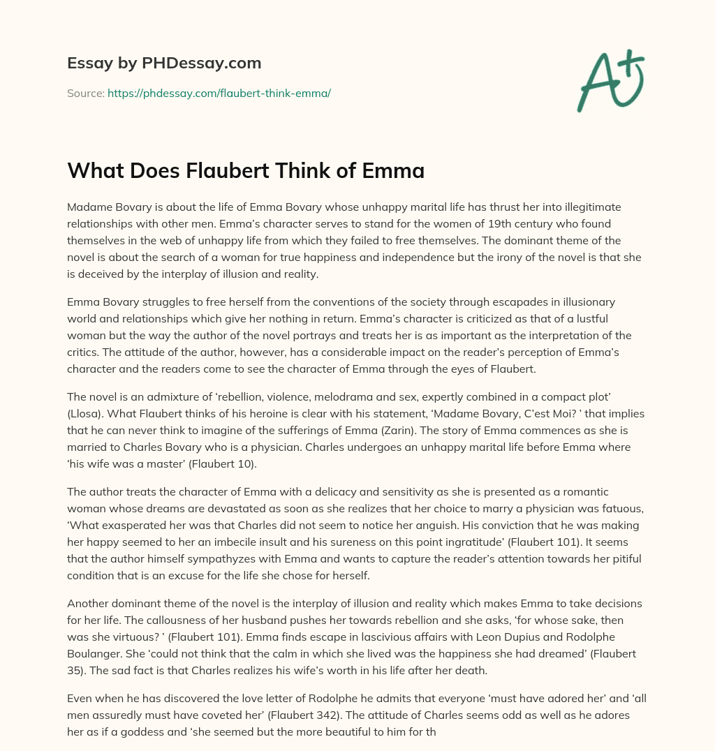 What Does Flaubert Think of Emma essay
