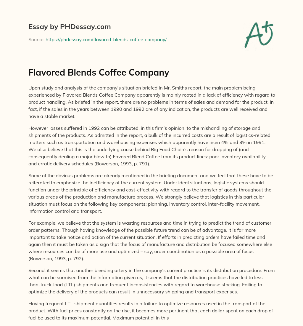 Flavored Blends Coffee Company essay