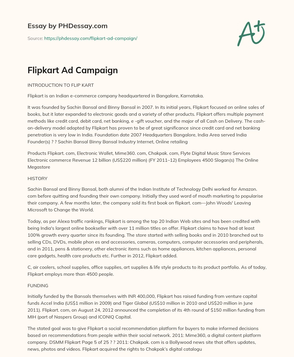 Flipkart: Indian E-commerce Giant with Cash-on-Delivery Model essay