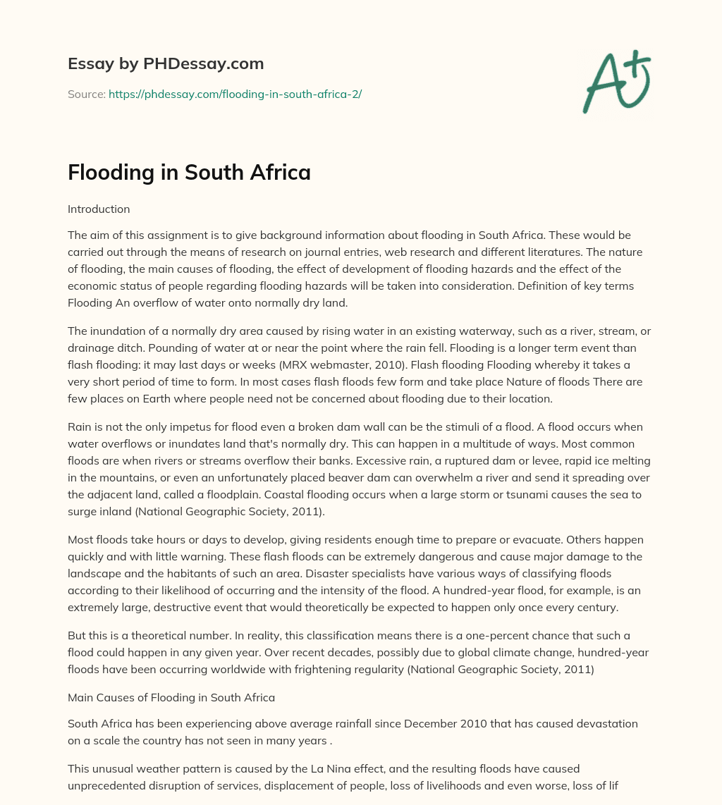 Flooding in South Africa essay