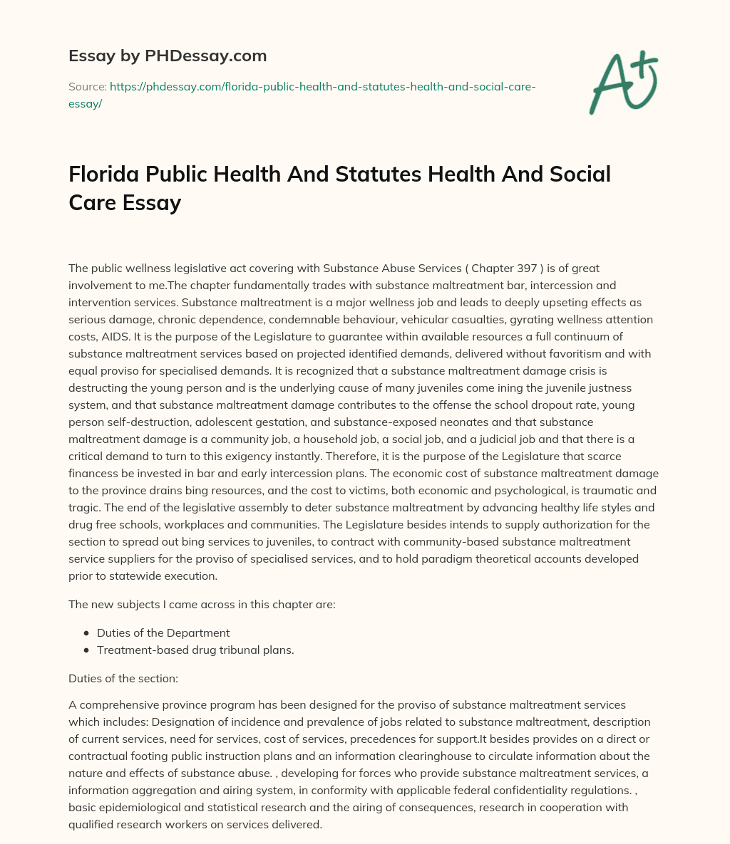 Florida Public Health And Statutes Health And Social Care Essay essay