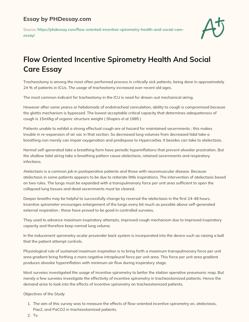 Flow Oriented Incentive Spirometry Health And Social Care Essay essay