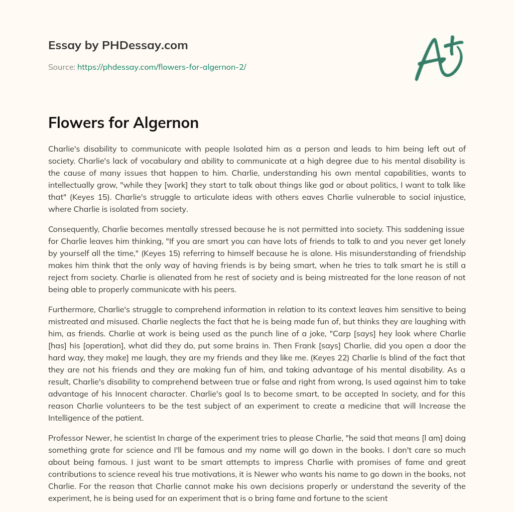 Flowers for Algernon essay