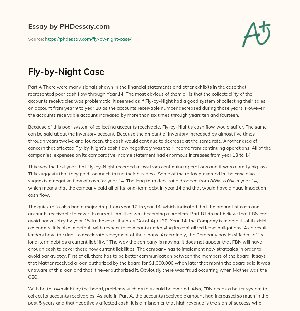 Fly-by-Night Case essay