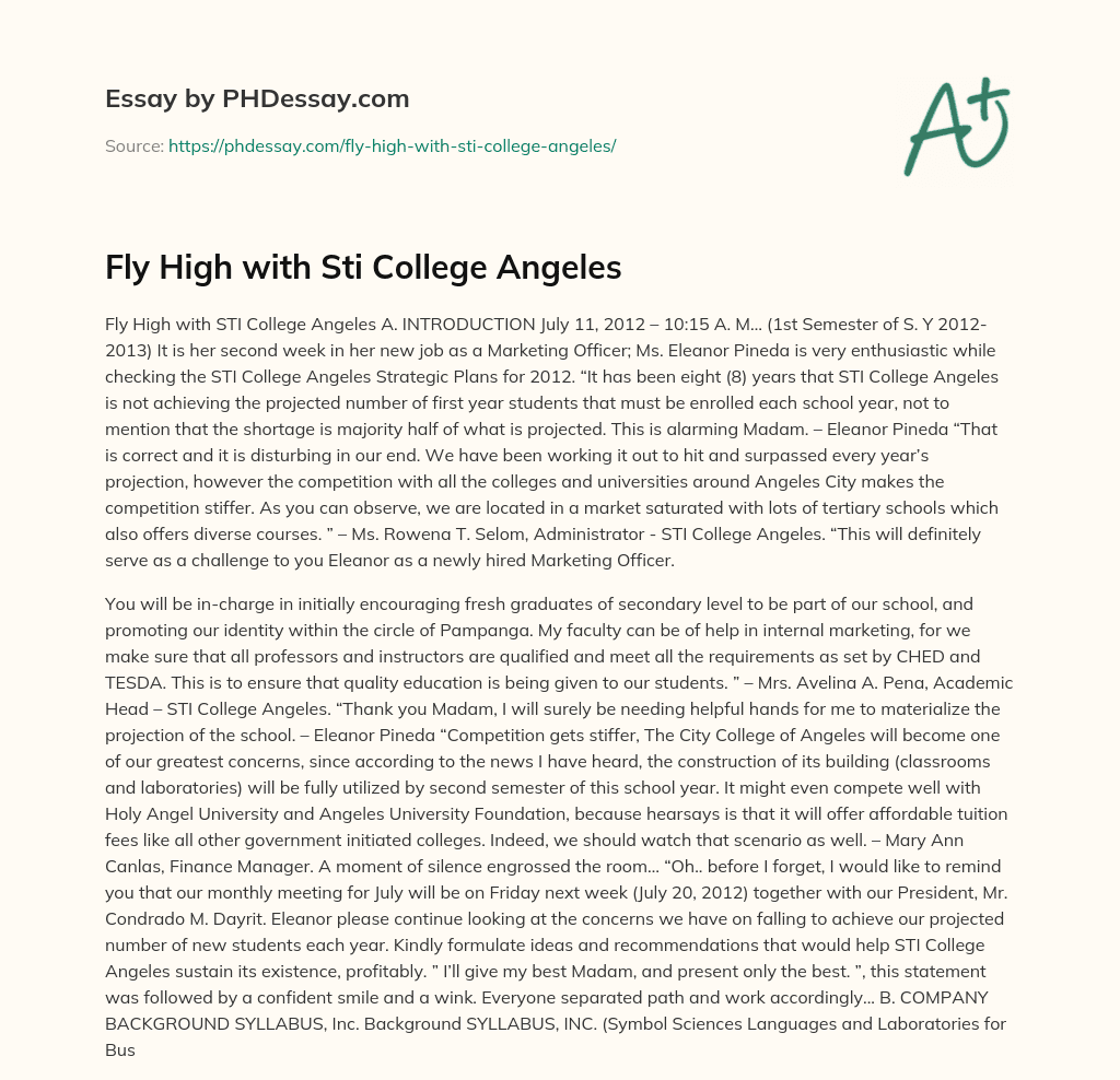 Fly High with Sti College Angeles essay