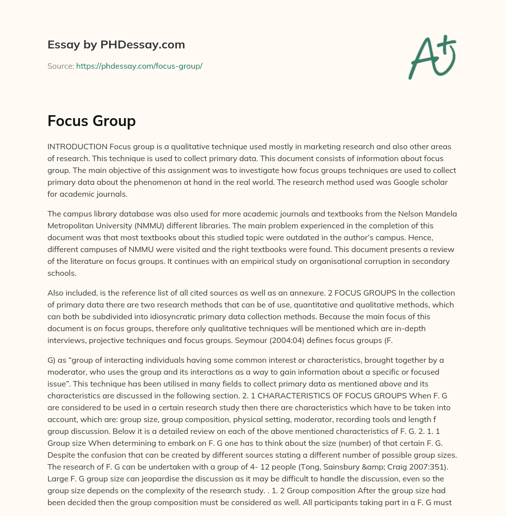 Using Focus Groups for Collecting Primary Data in Research essay