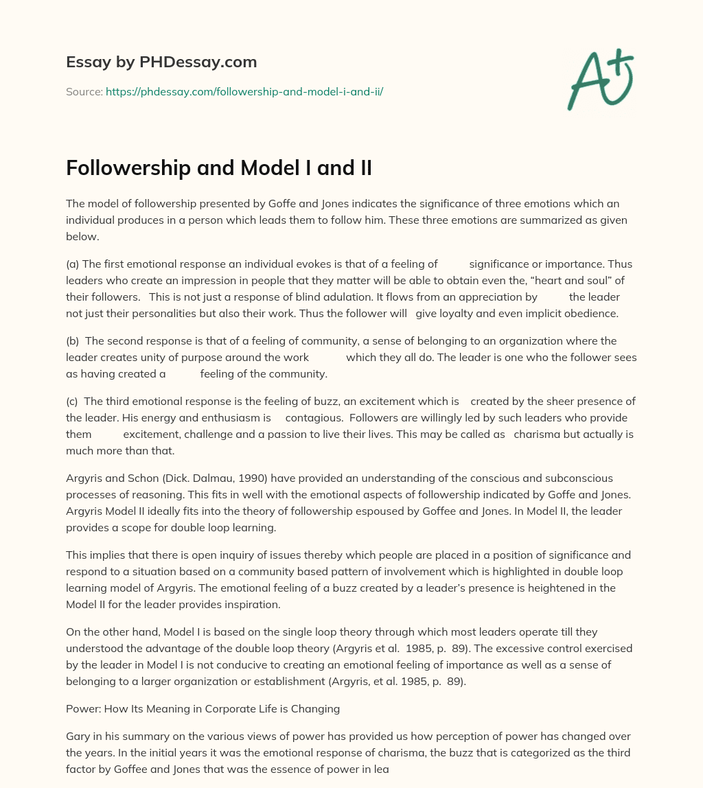 Followership and Model I and II essay