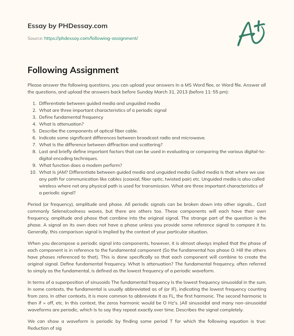 Following Assignment essay