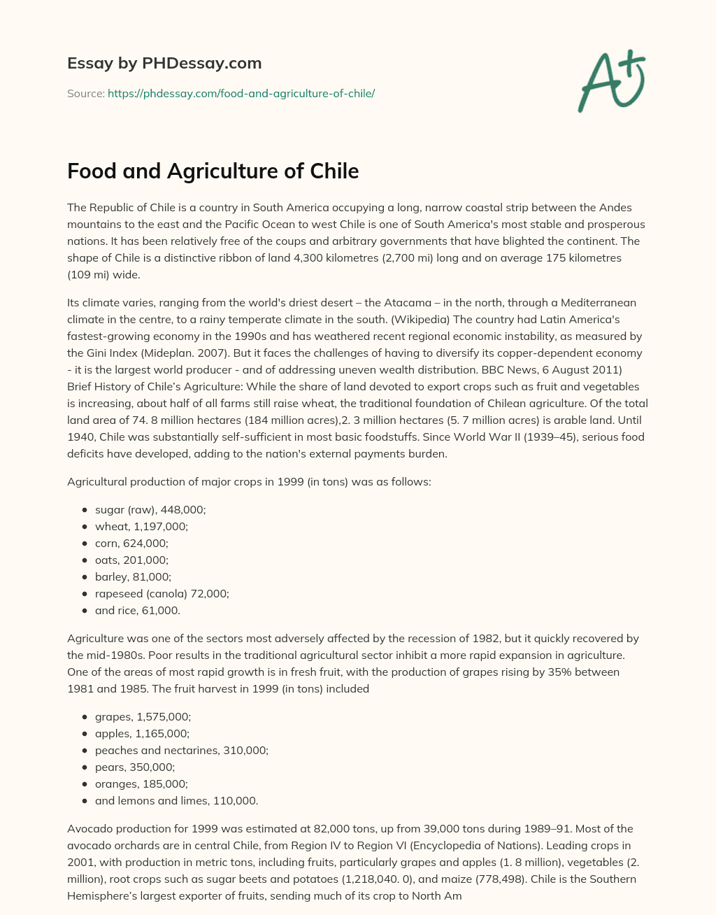 Food and Agriculture of Chile essay