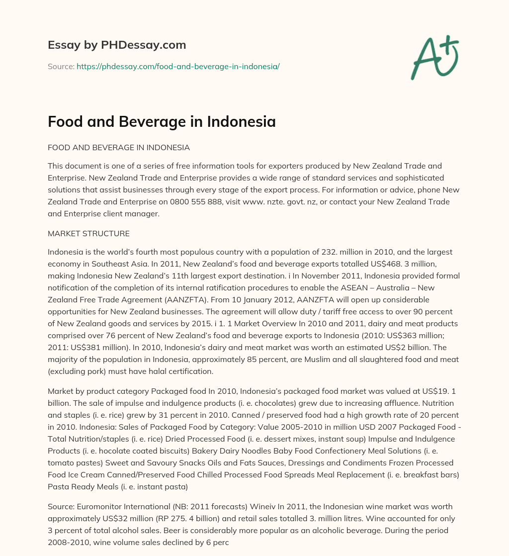 Food and Beverage in Indonesia essay