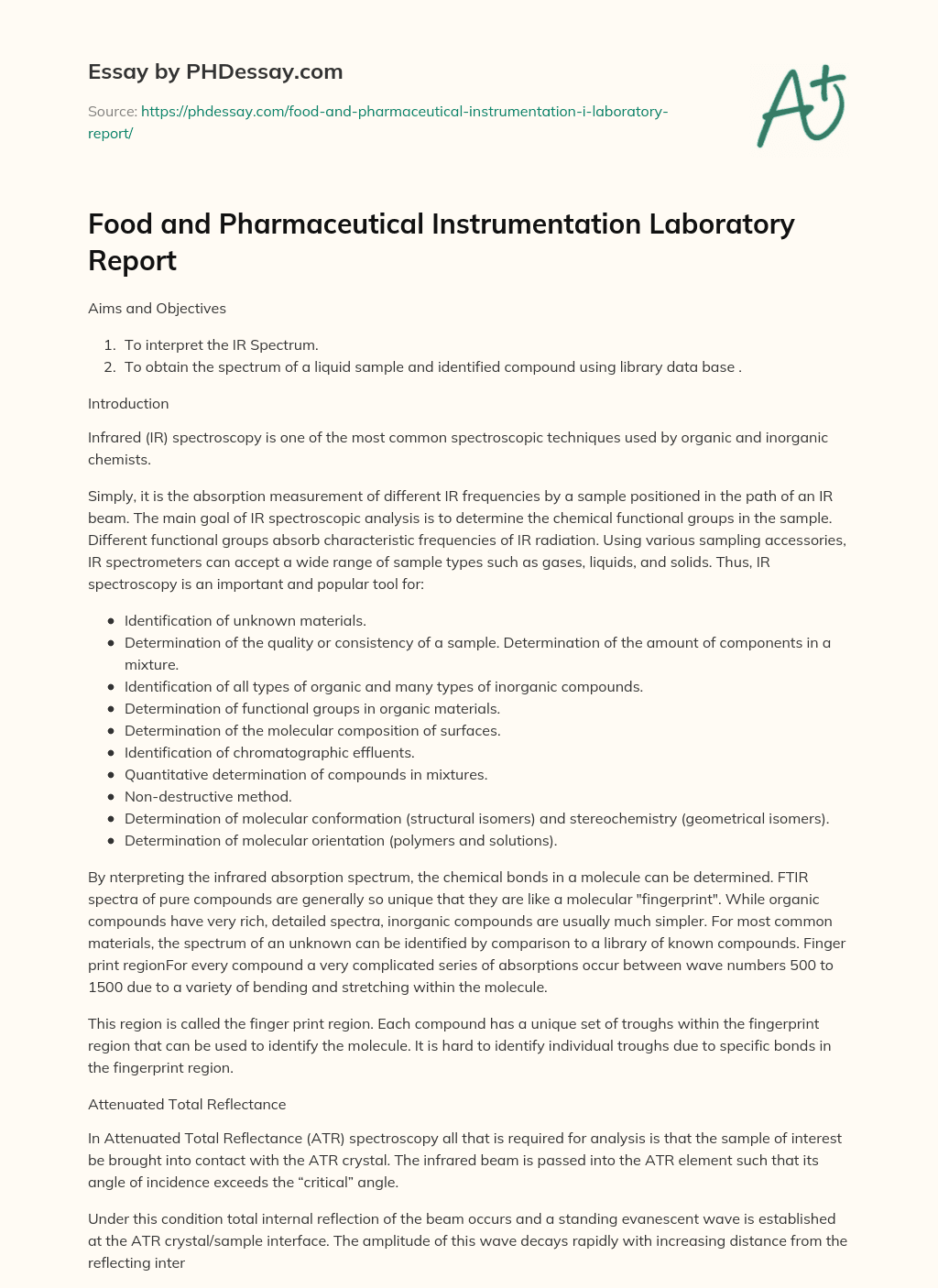 Food and Pharmaceutical Instrumentation Laboratory Report