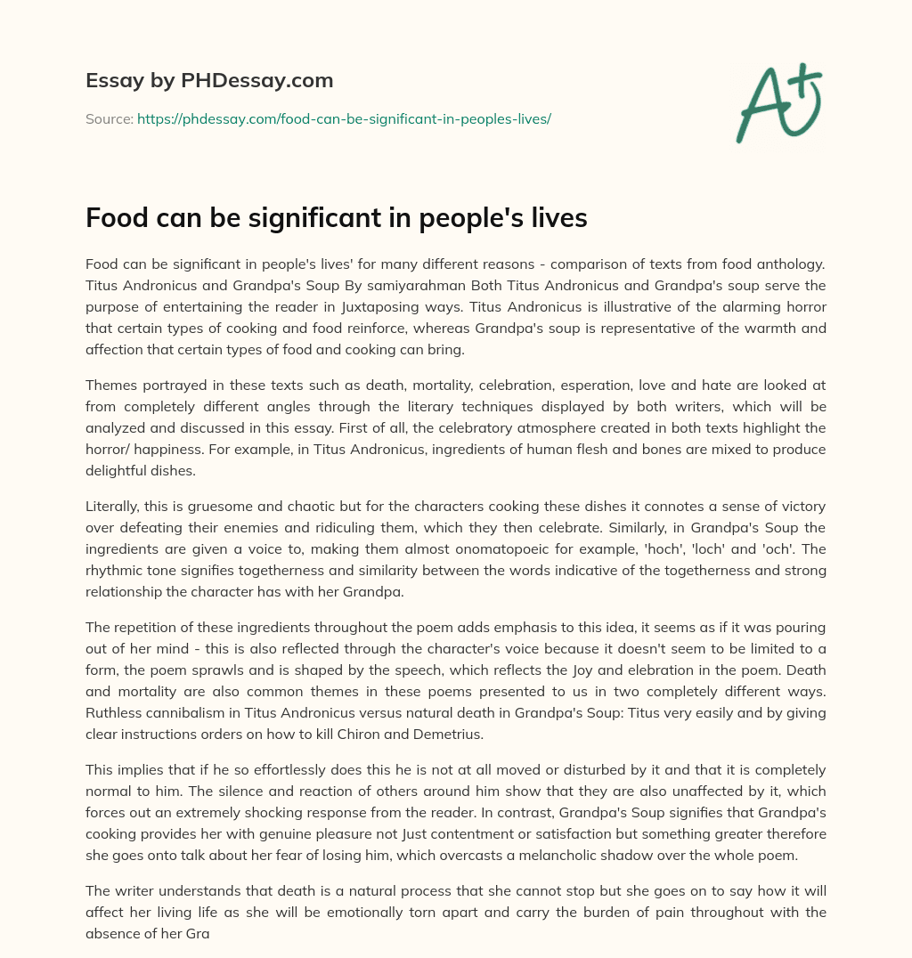 Food can be significant in people’s lives essay