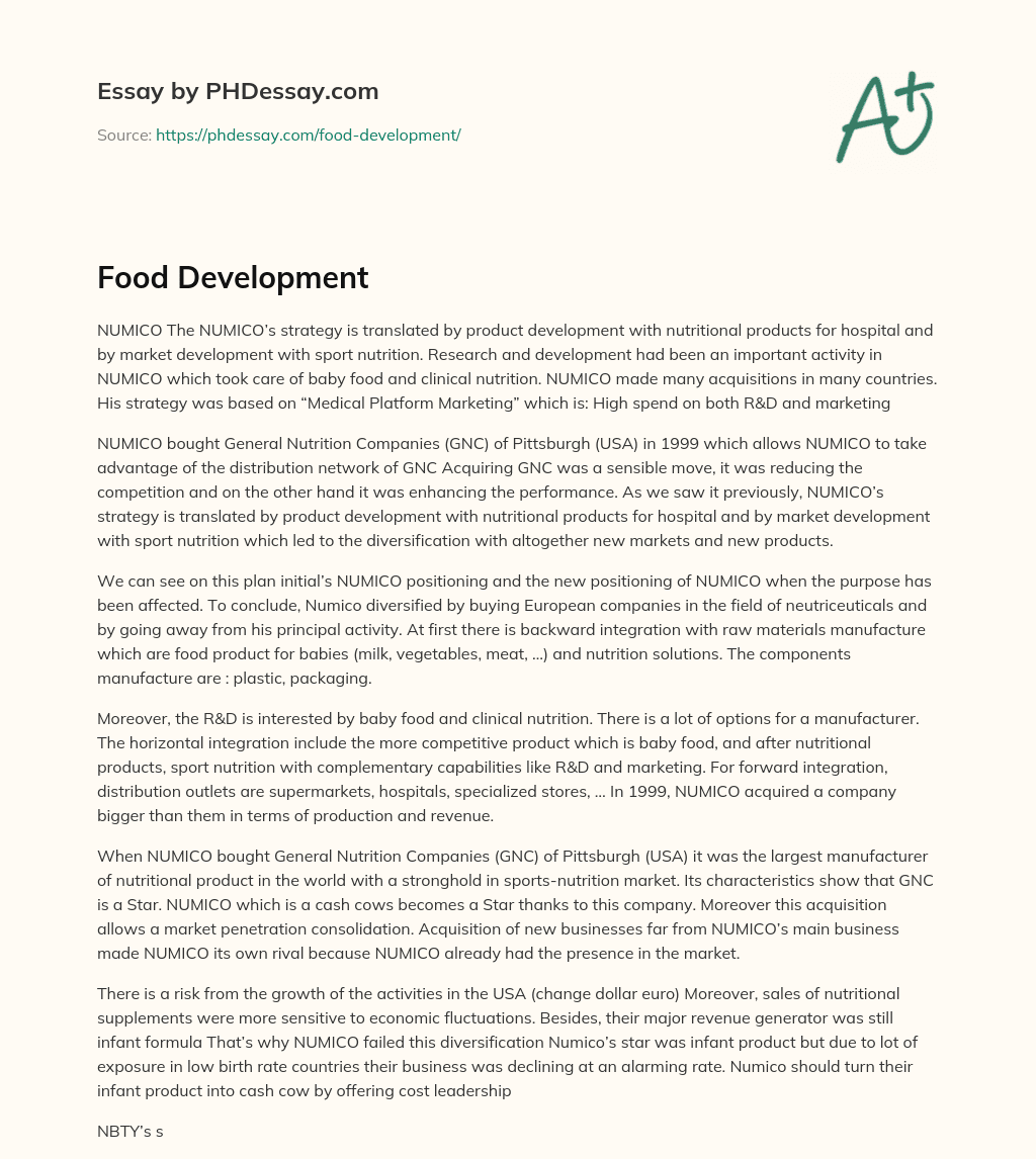 Food Development essay