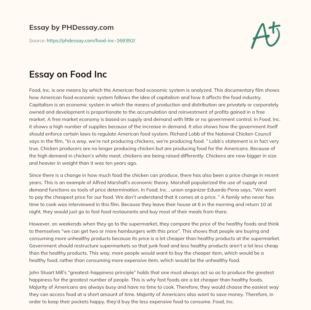 Essay on Food Inc essay