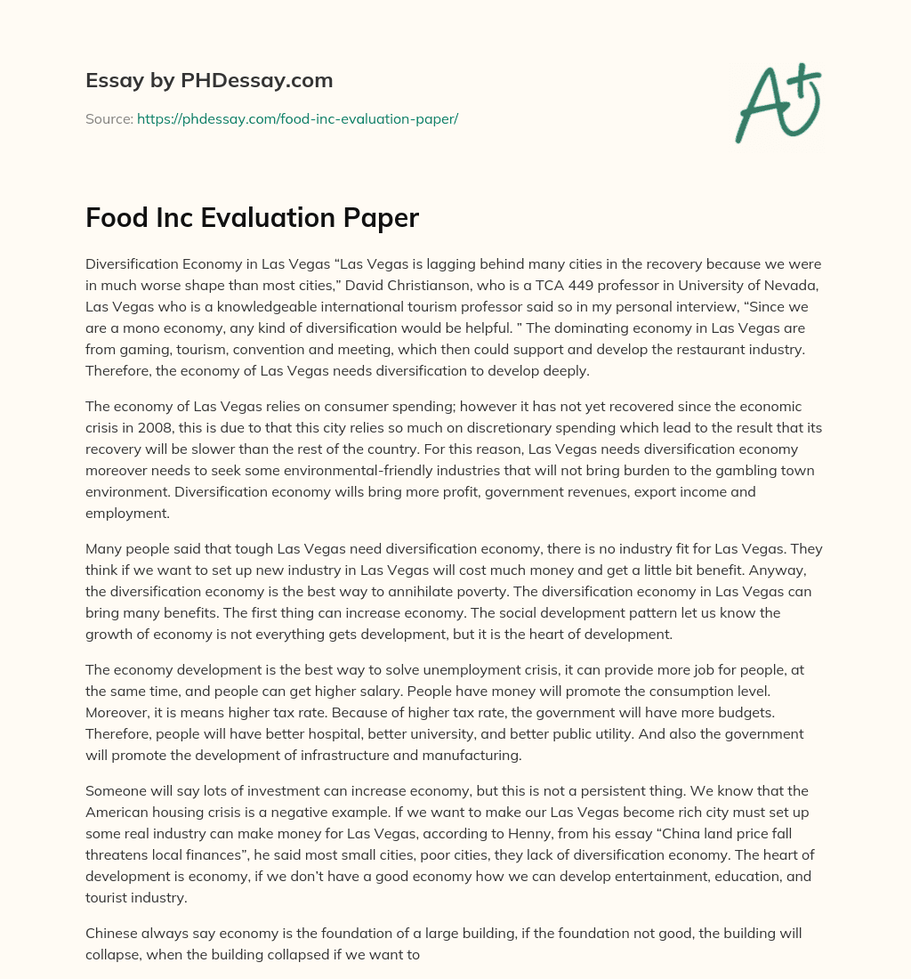 Food Inc Evaluation Paper essay