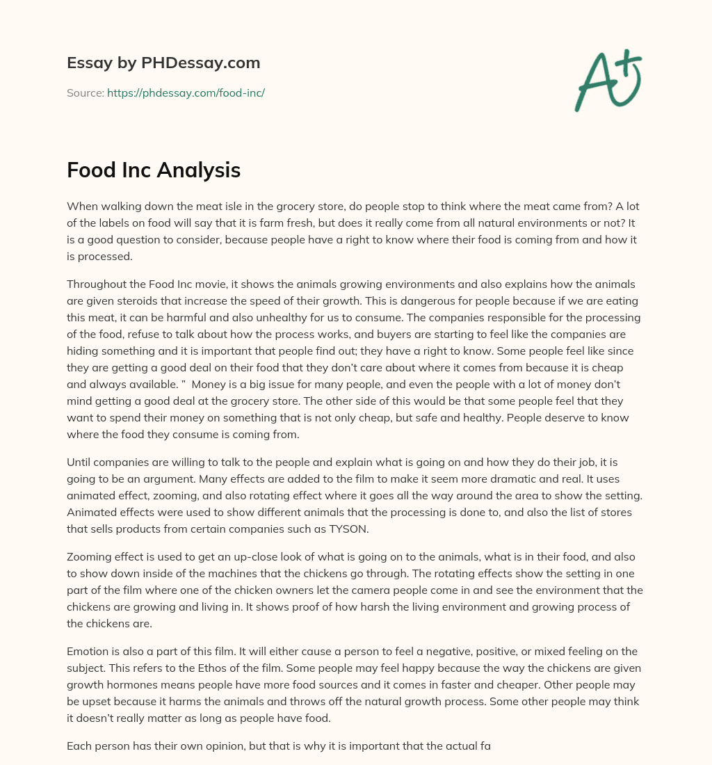 Food Inc Analysis essay
