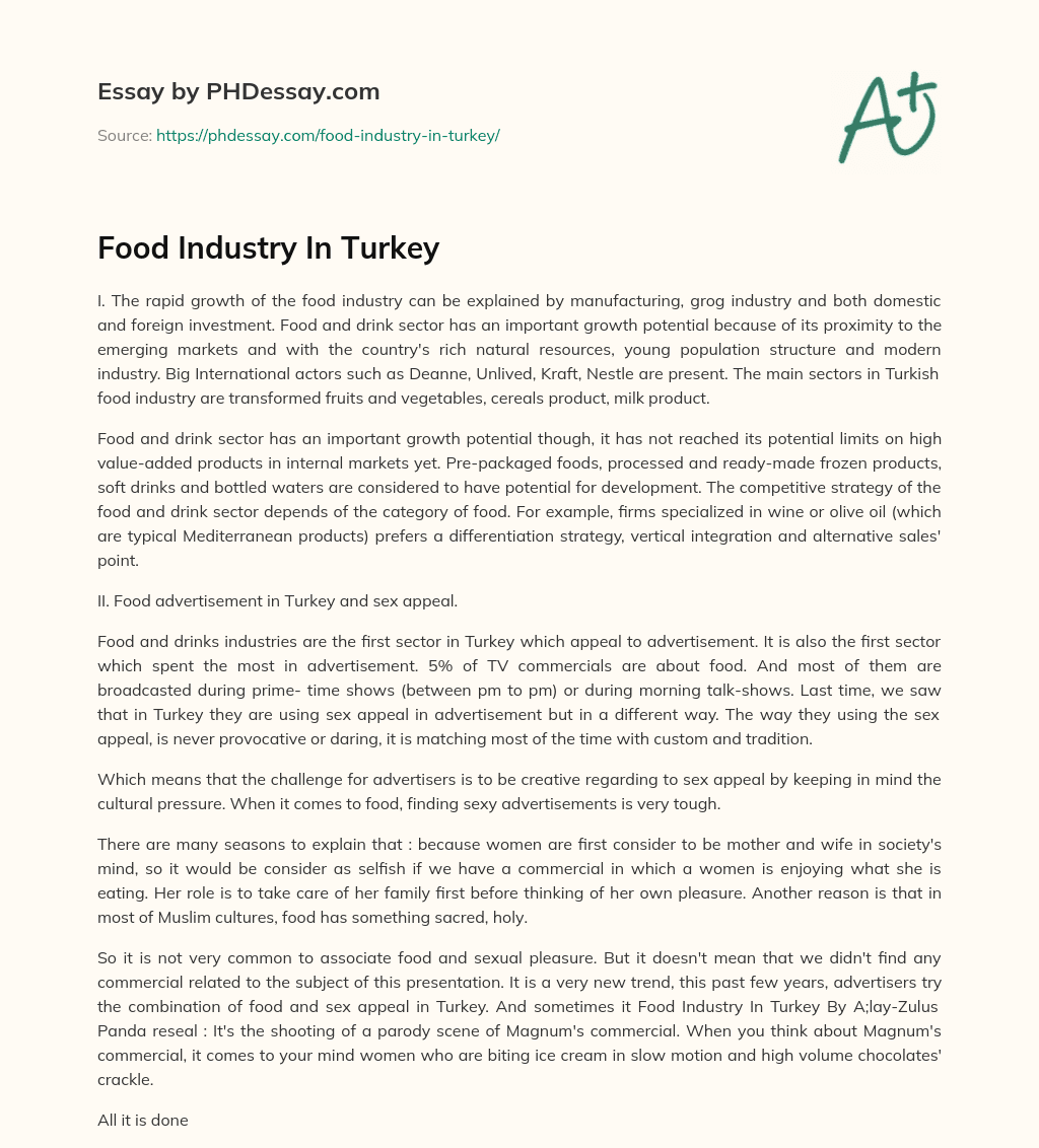 Food Industry In Turkey essay