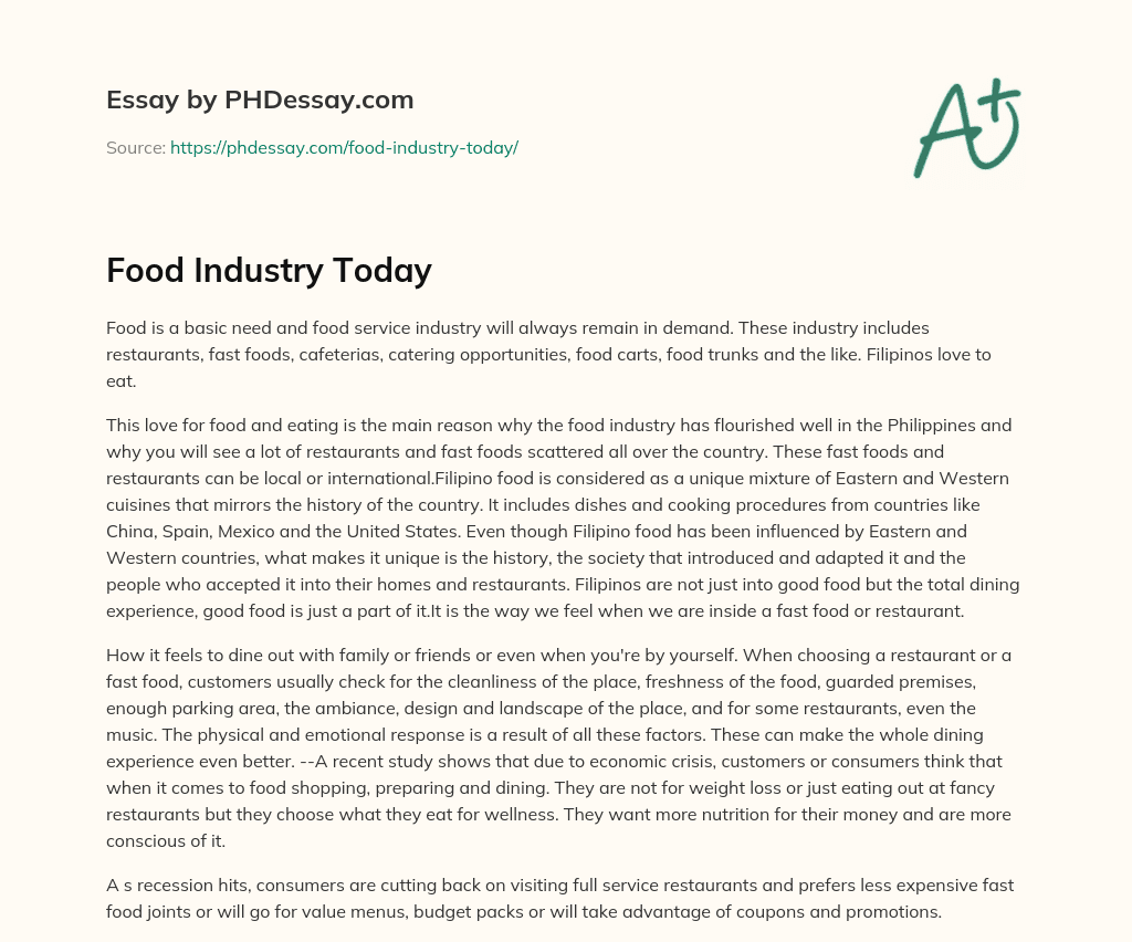 what is the food industry essay