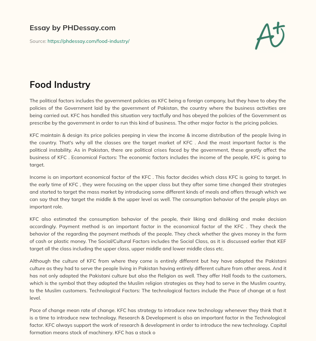 Food Industry essay