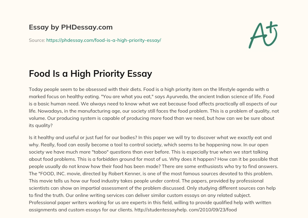 Food Is a High Priority Essay essay