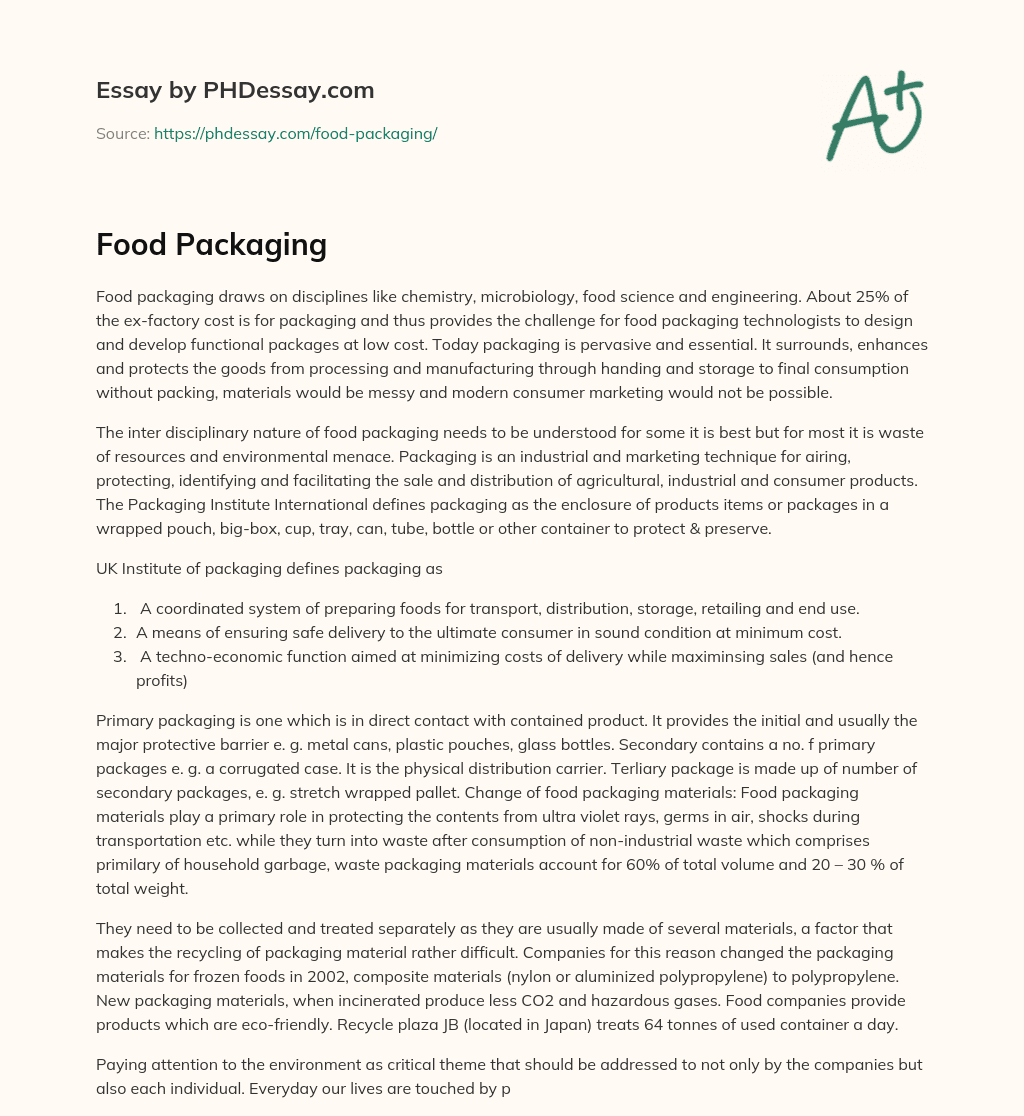 essay about food packaging
