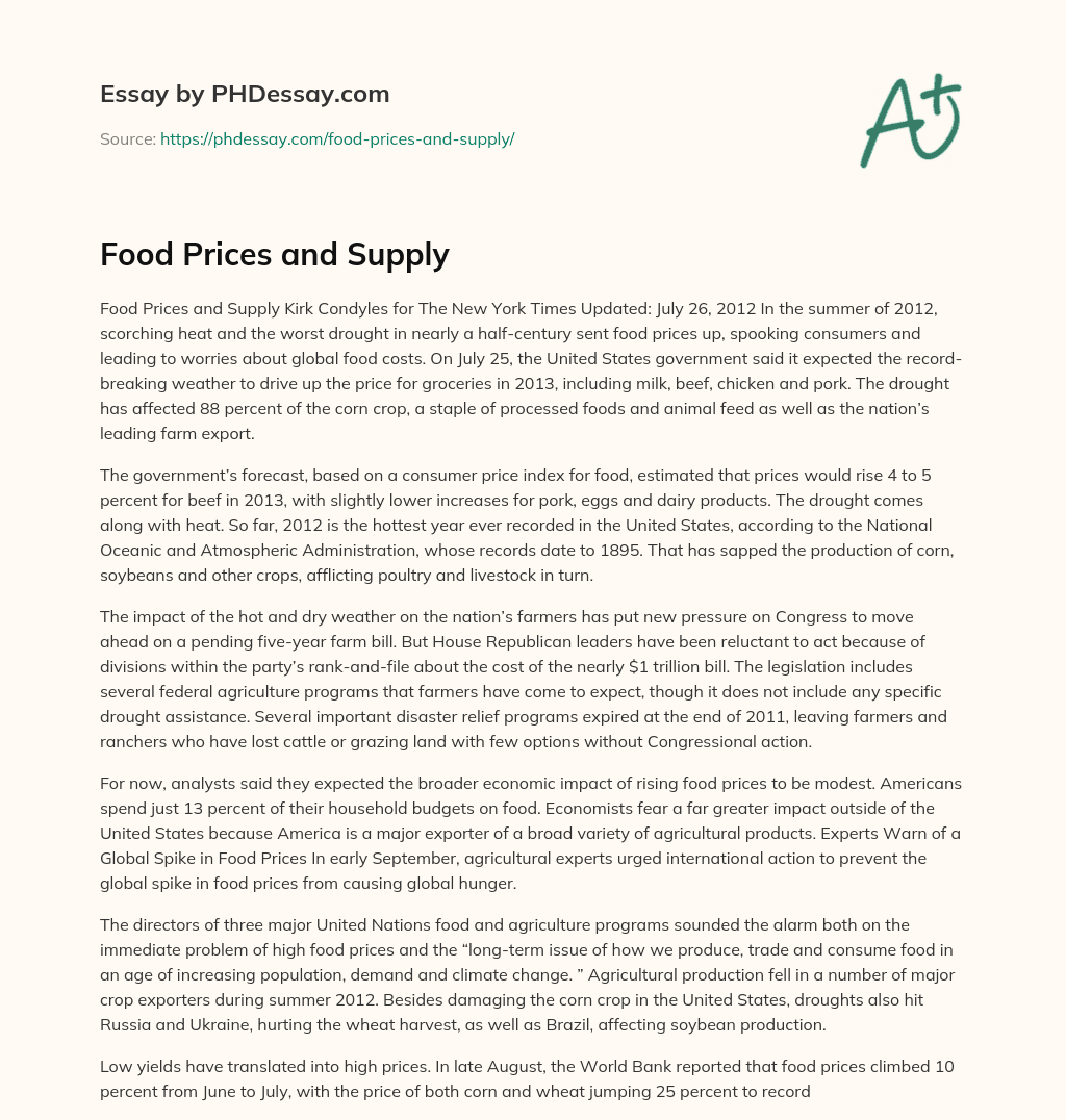 Food Prices and Supply essay