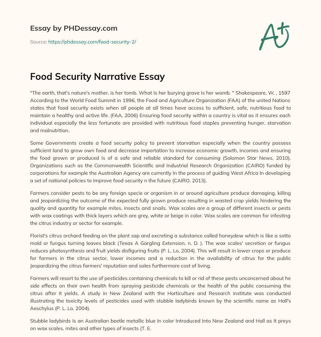 essay on food security for all
