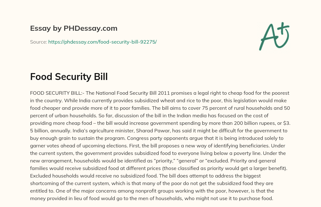 Food Security Bill essay