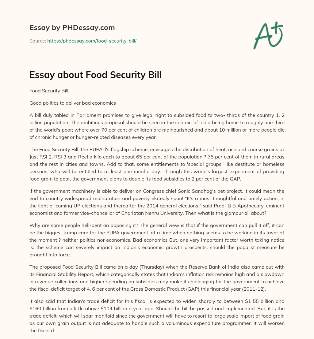 essay on national food security bill