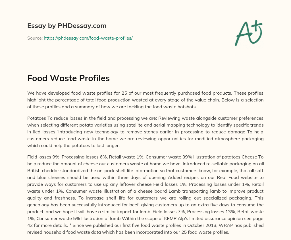 Food Waste Profiles essay
