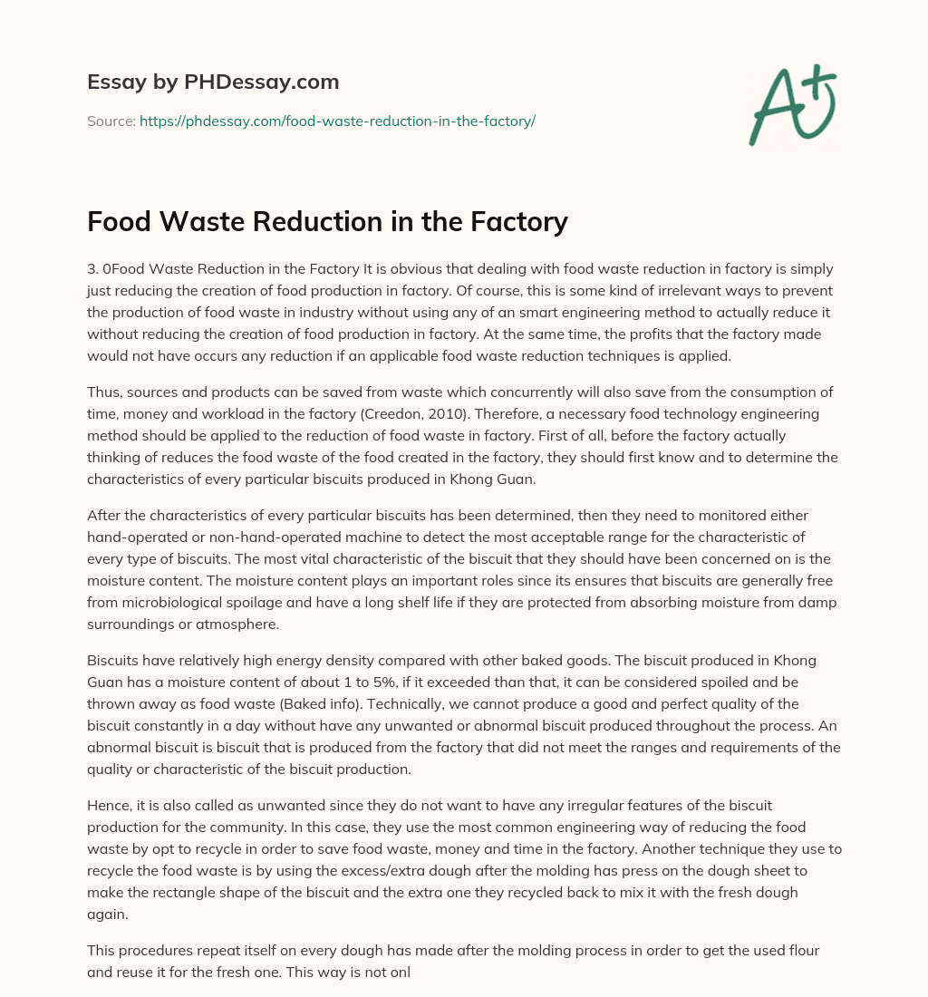 Food Waste Reduction in the Factory essay