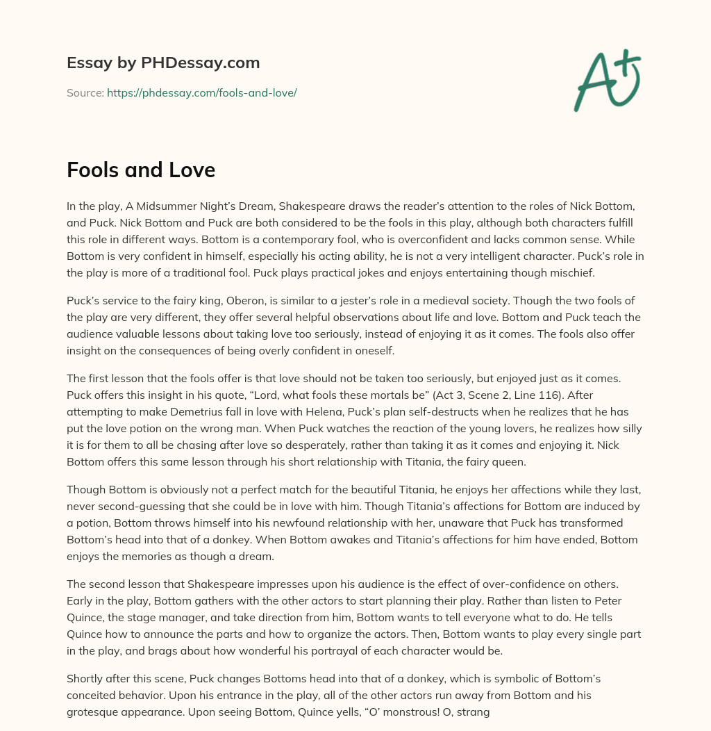 Fools and Love essay