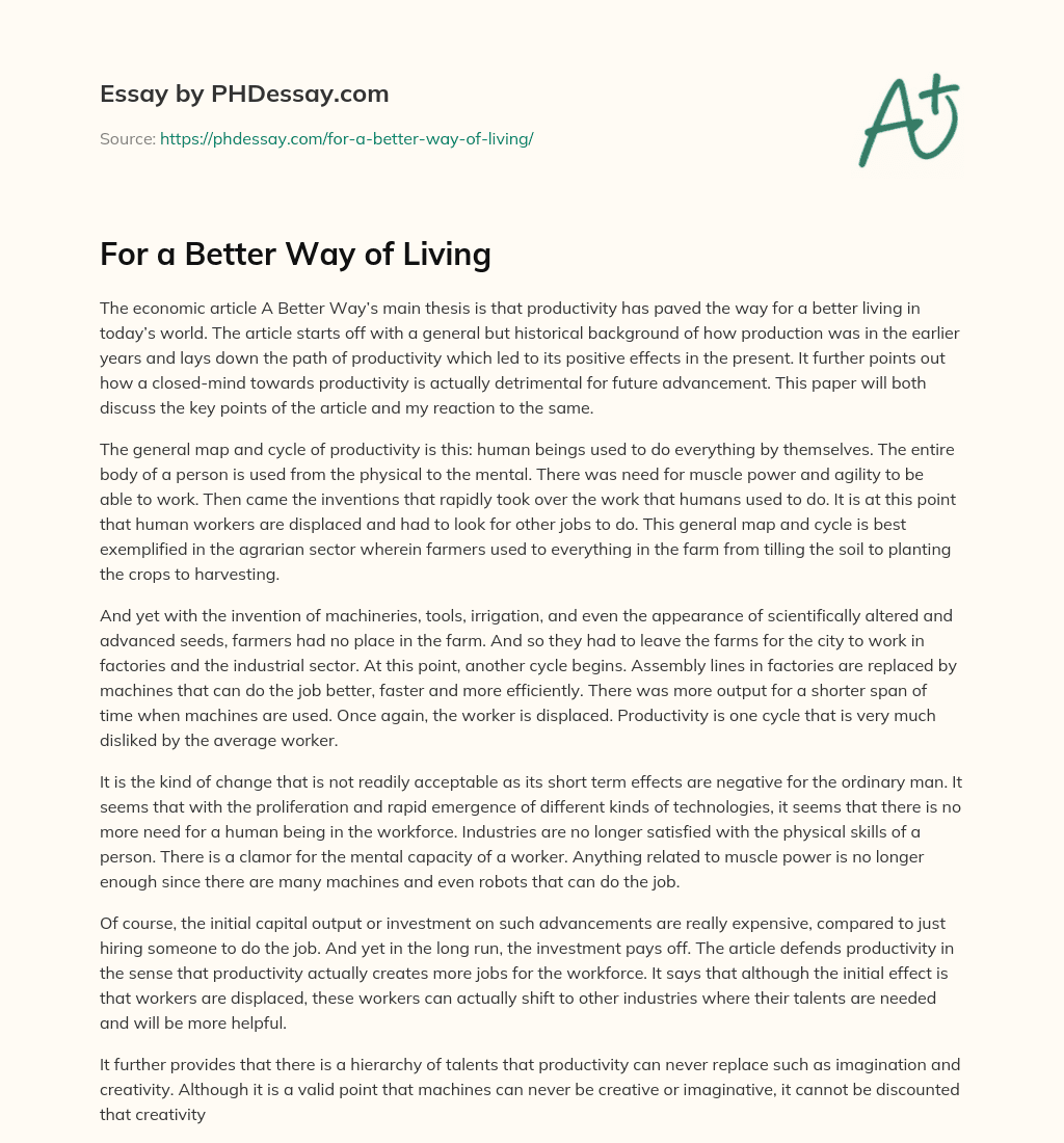 For a Better Way of Living essay