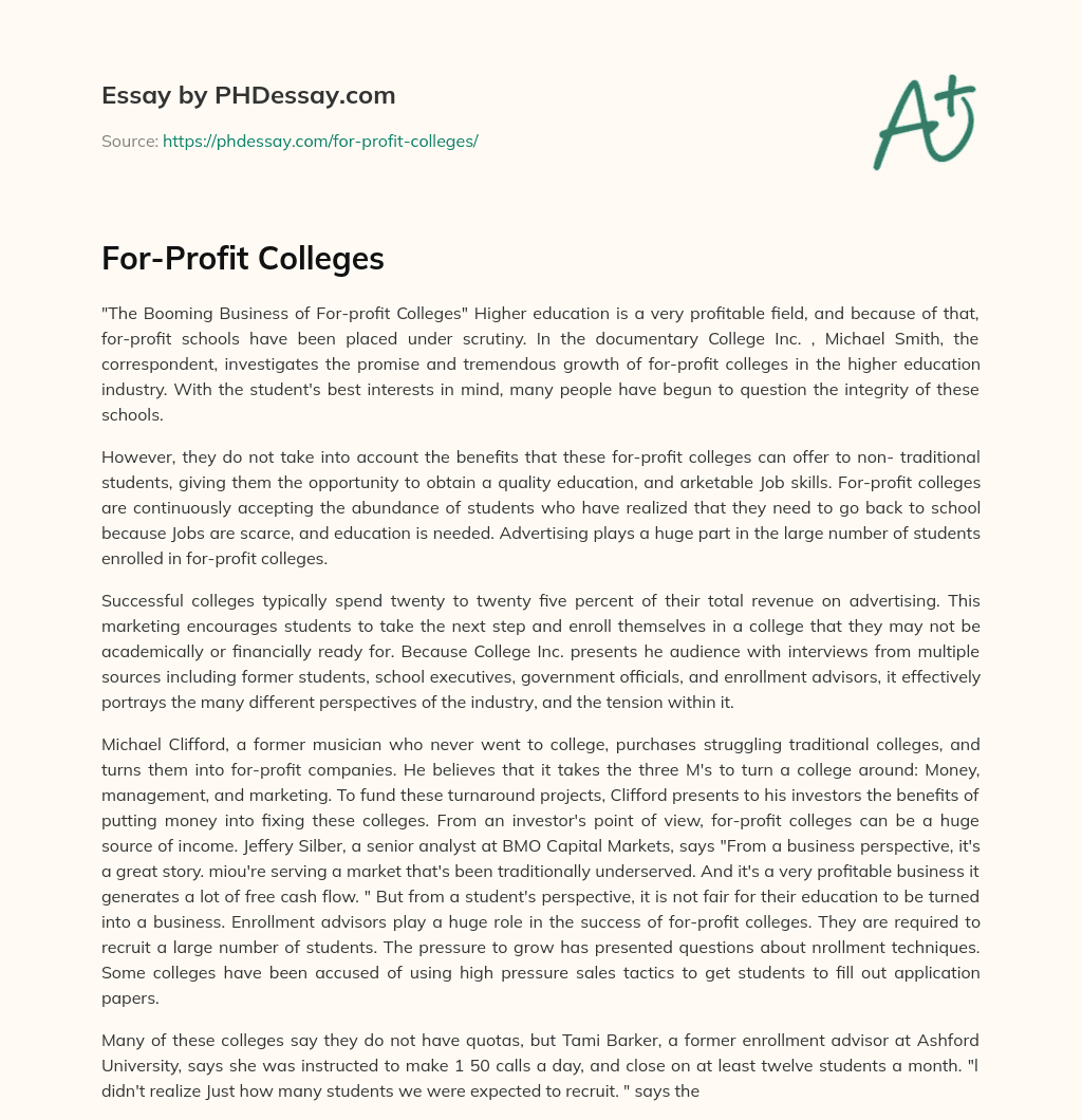 For-Profit Colleges essay