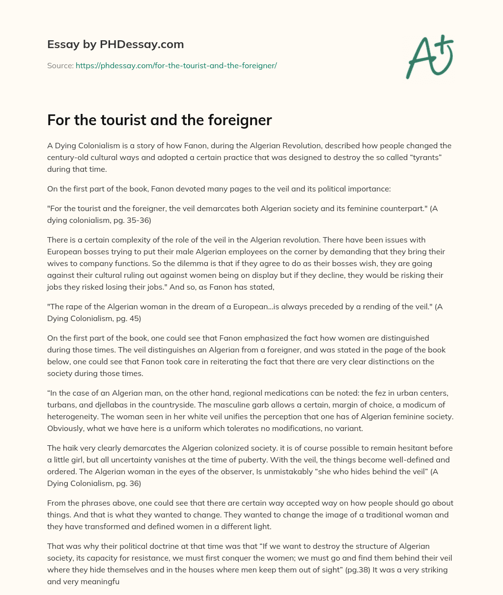 For the tourist and the foreigner essay