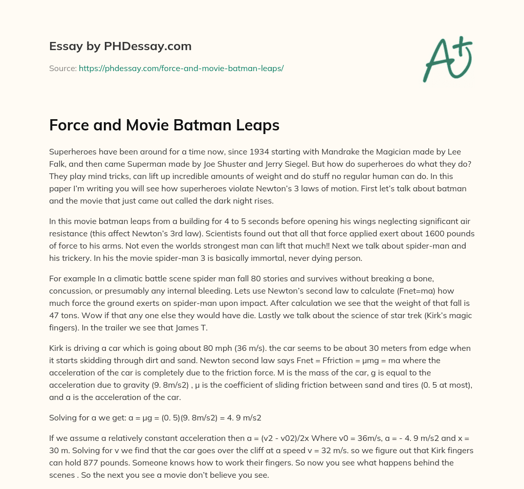 Force and Movie Batman Leaps essay