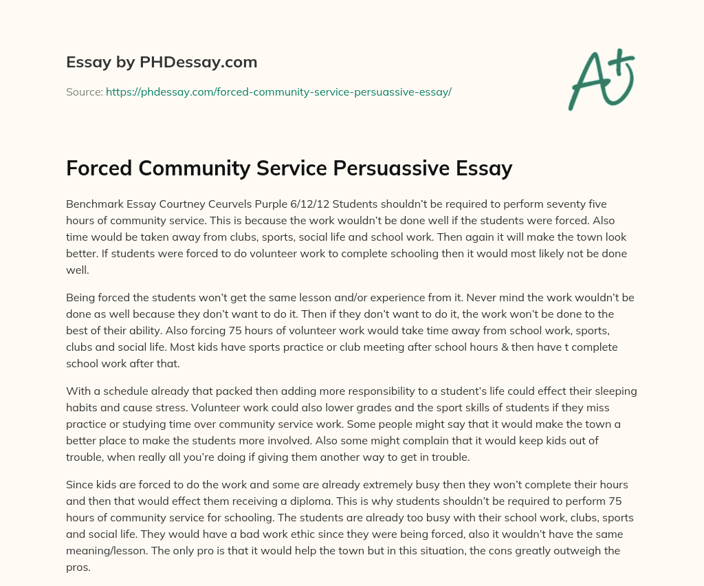 Forced Community Service Persuassive Essay essay