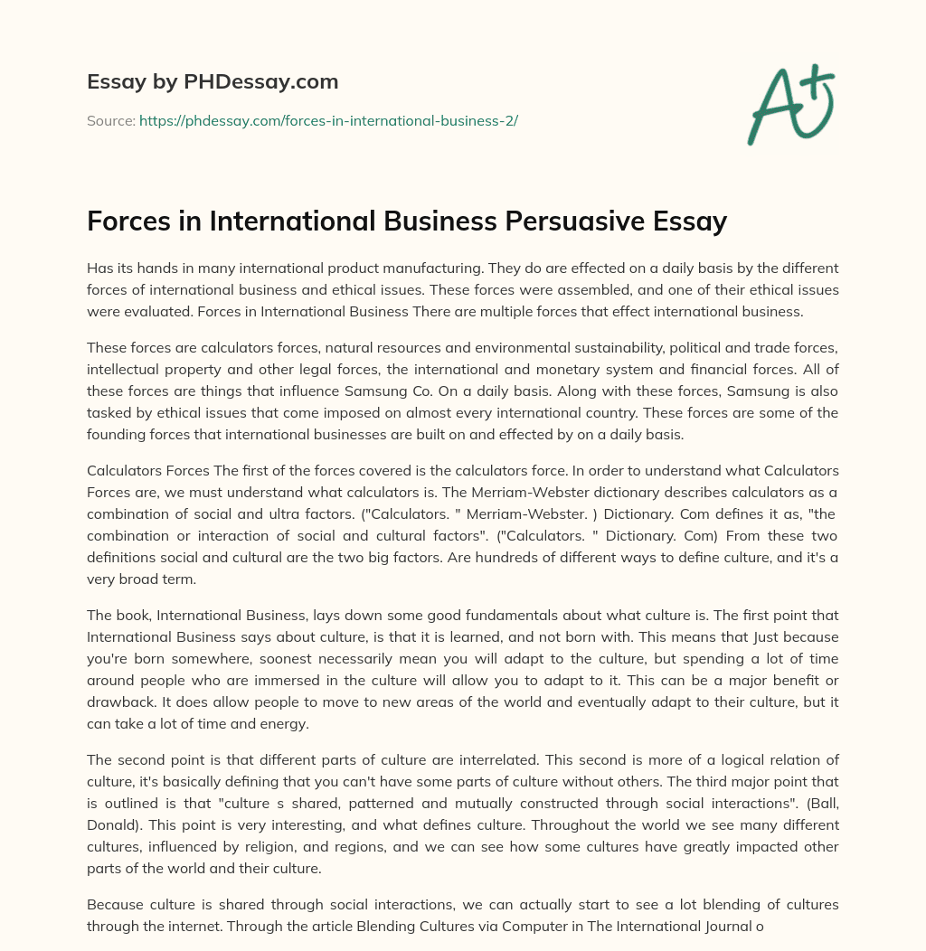 Forces in International Business Persuasive Essay essay