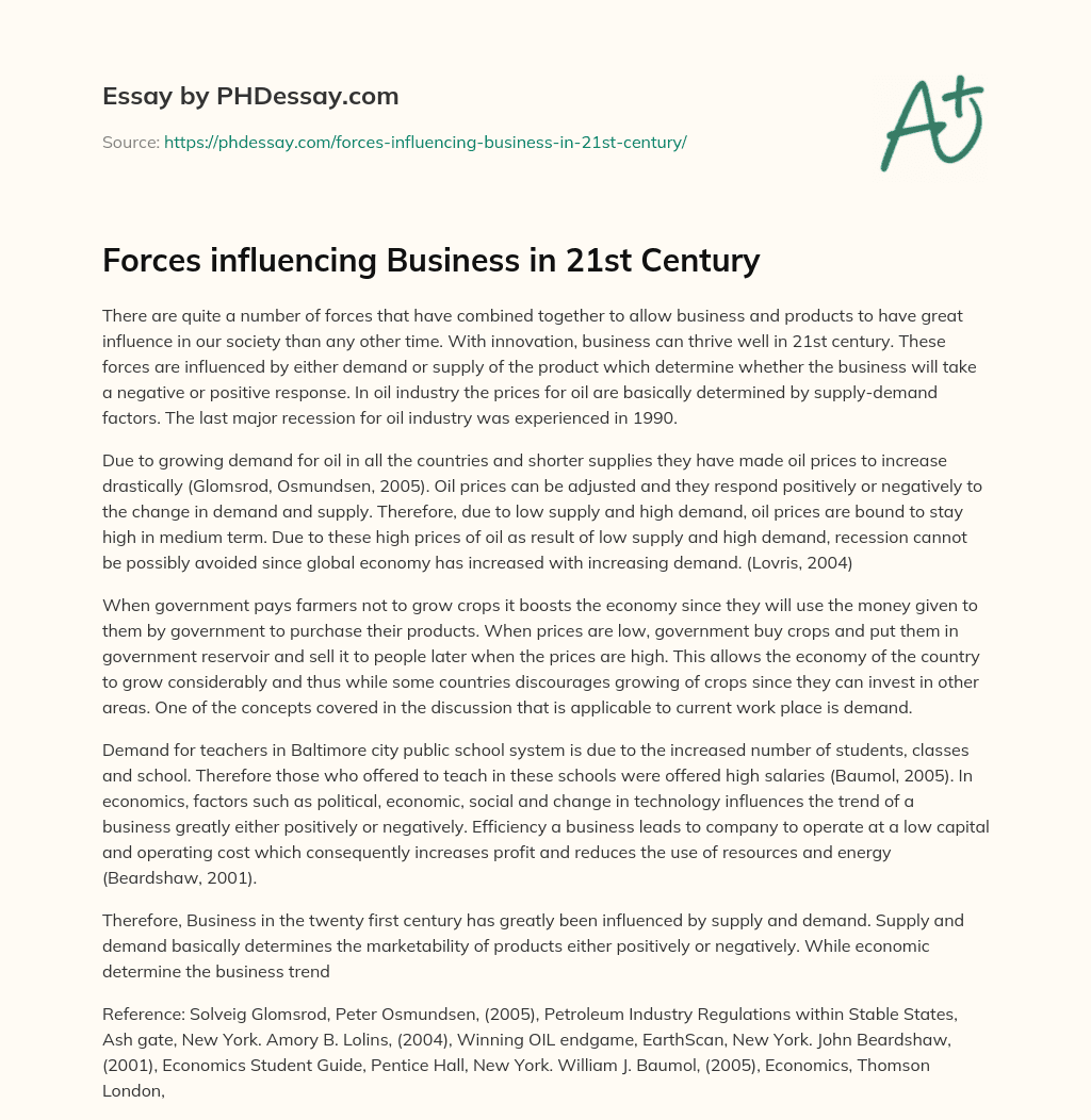 Forces influencing Business in 21st Century essay
