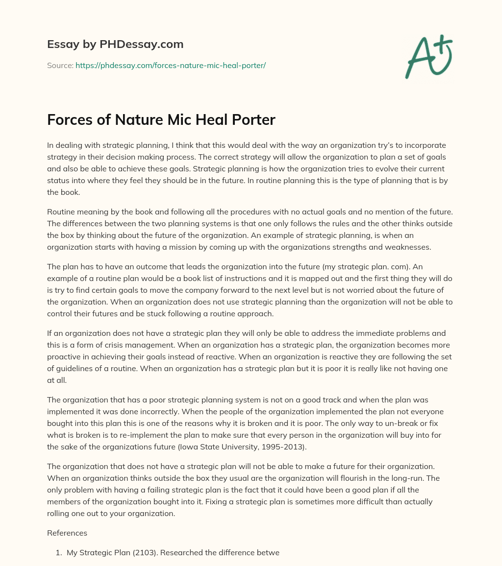 Forces of Nature Mic Heal Porter essay