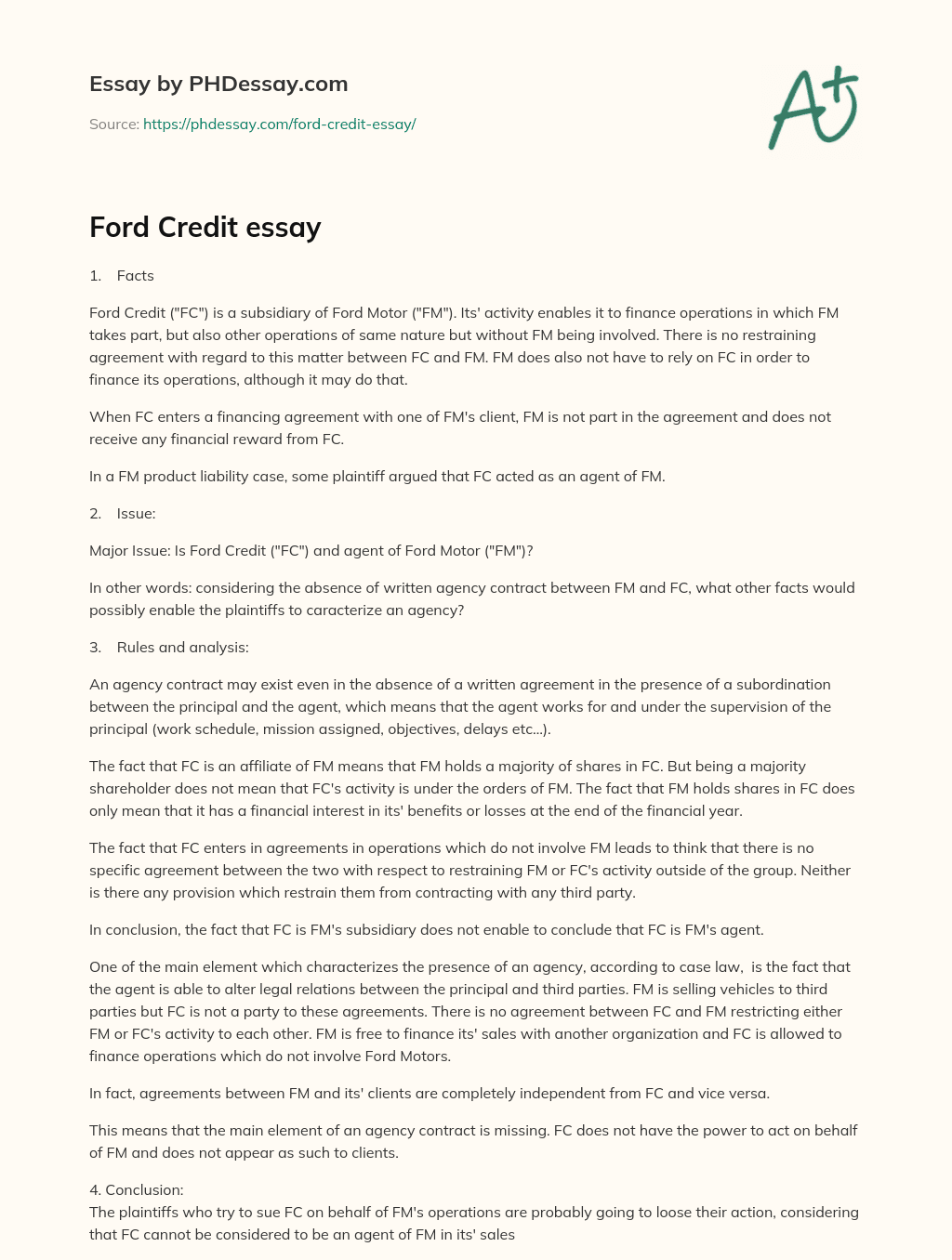 Ford Credit essay essay